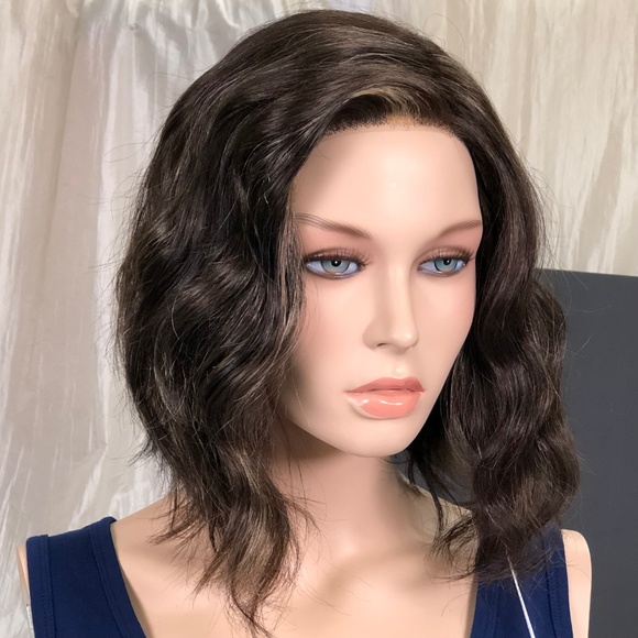 Dark Red Brown with Gold Wavy Bob Lace Front Wig - Picture 3 of 8